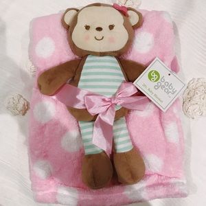 Baby blanket and monkey stuffed animal set